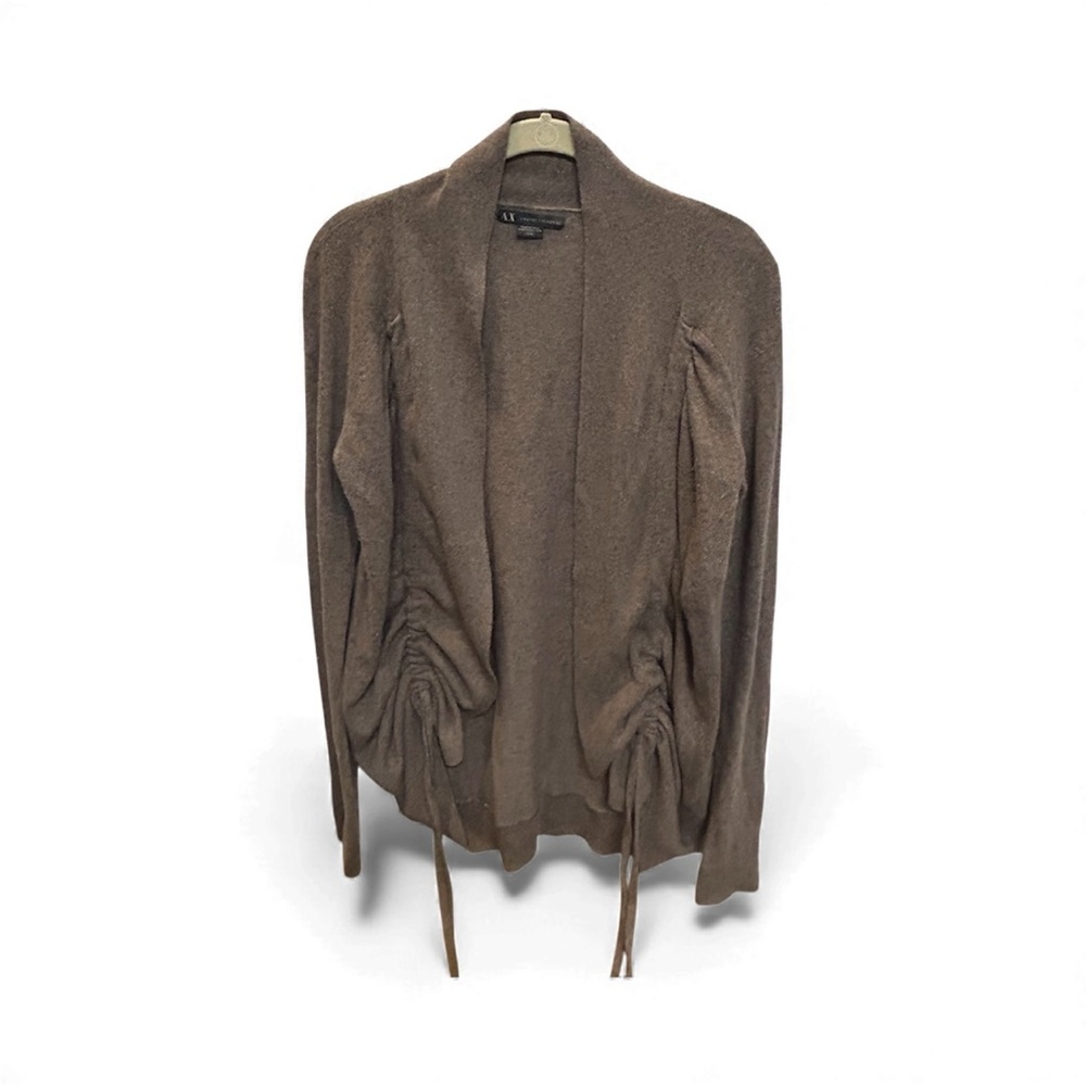 Armani Exchange Brown Cashmere Blend Ruffle Cardigan Sweater Medium - Picture 2 of 8